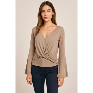 Revolve Blue Life Modal Neutral Brown Bell Sleeve Faux Wrap Hayley Top. Size XS‎